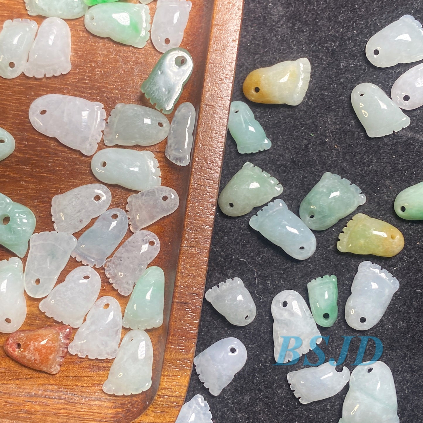 100Pcs 12*9mm Grade A jade Foot shape Type A jadeite green Jade Burma Jadeite Bead Perle Baby pendant Myanmar glass Jadeit DIY earrings 翡翠A货