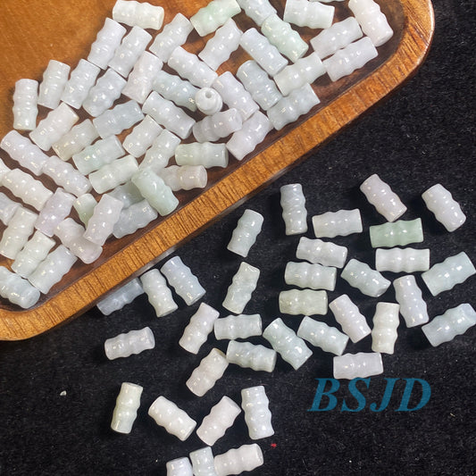 100PCS (Wholesale)   5*8mm Bamboo Grade A ICY Jade Burma Flat Roundness Beads Perle Chinese Carved ,Myanmar Jadeite green jadeware 翡翠A货