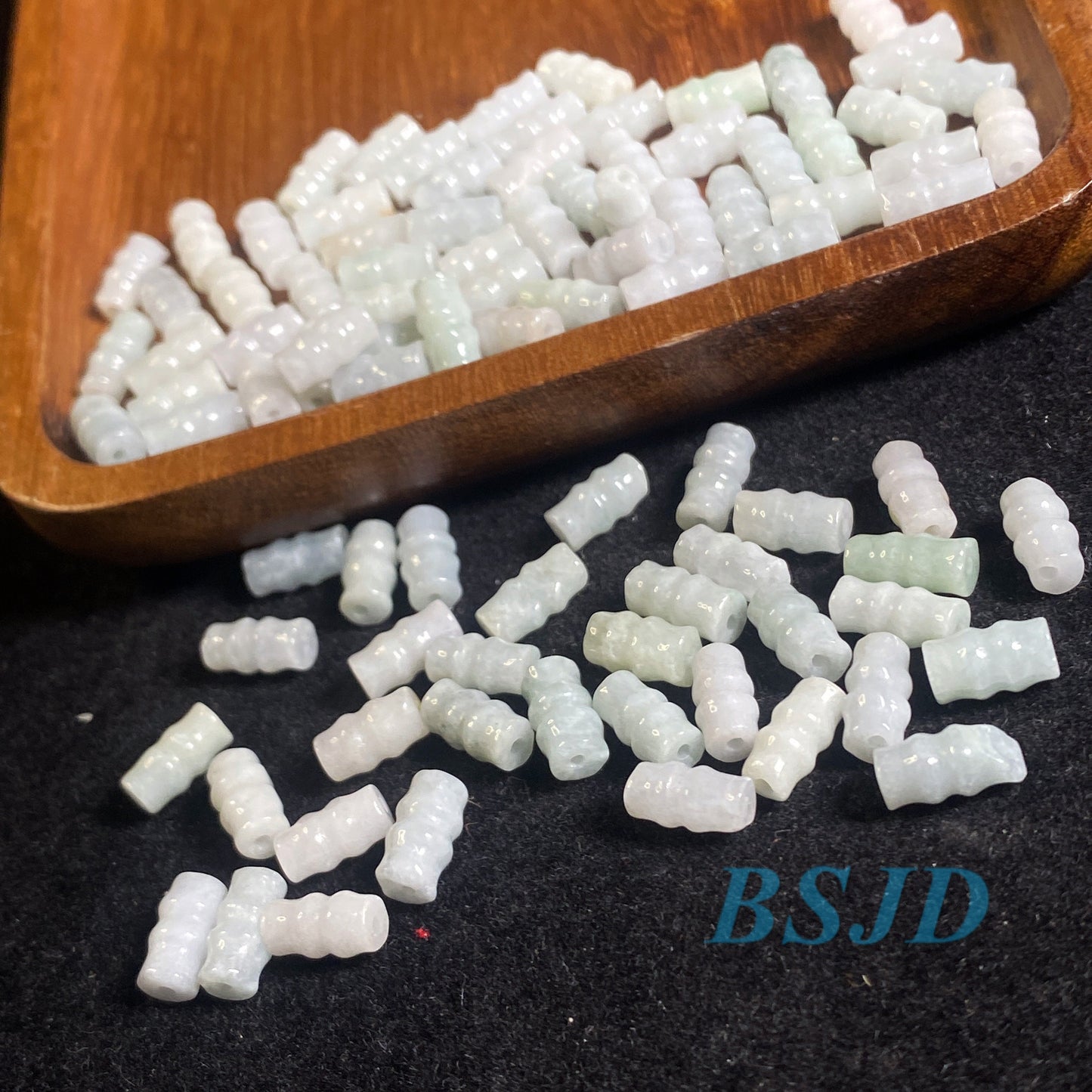 100PCS (Wholesale)   5*8mm Bamboo Grade A ICY Jade Burma Flat Roundness Beads Perle Chinese Carved ,Myanmar Jadeite green jadeware 翡翠A货