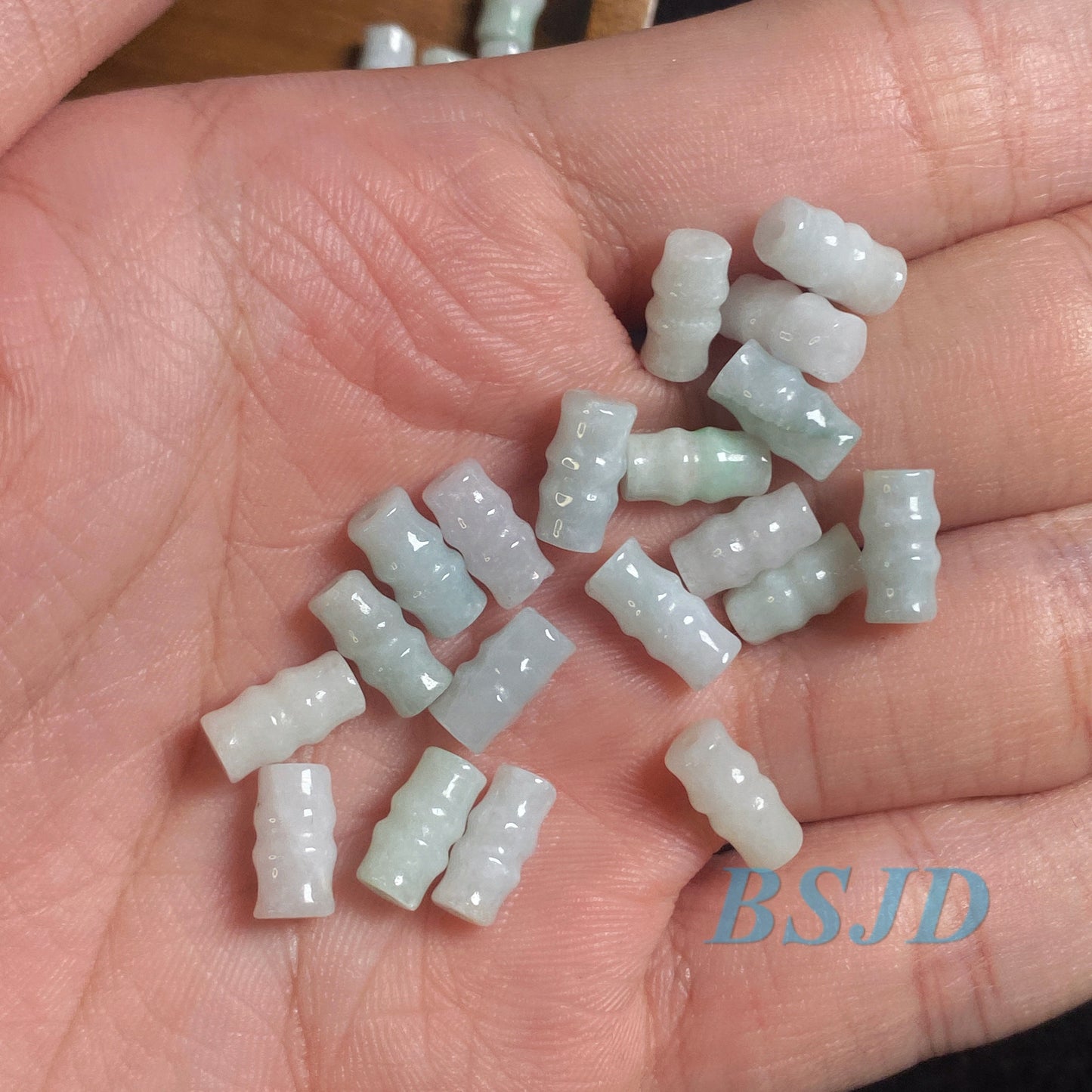 100PCS (Wholesale)   5*8mm Bamboo Grade A ICY Jade Burma Flat Roundness Beads Perle Chinese Carved ,Myanmar Jadeite green jadeware 翡翠A货