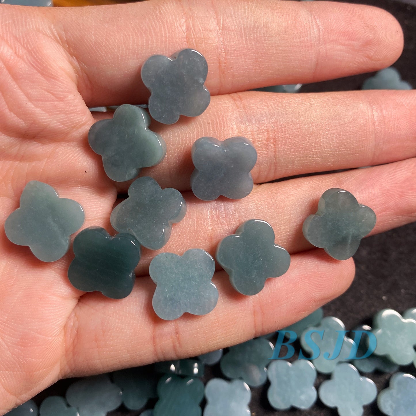 Four Leaf Clover Grade A Jade Blue jadeite no hole Beads Flower pendant Type A jade Ice Guatemala Jadeite DIY necklace earrings gift