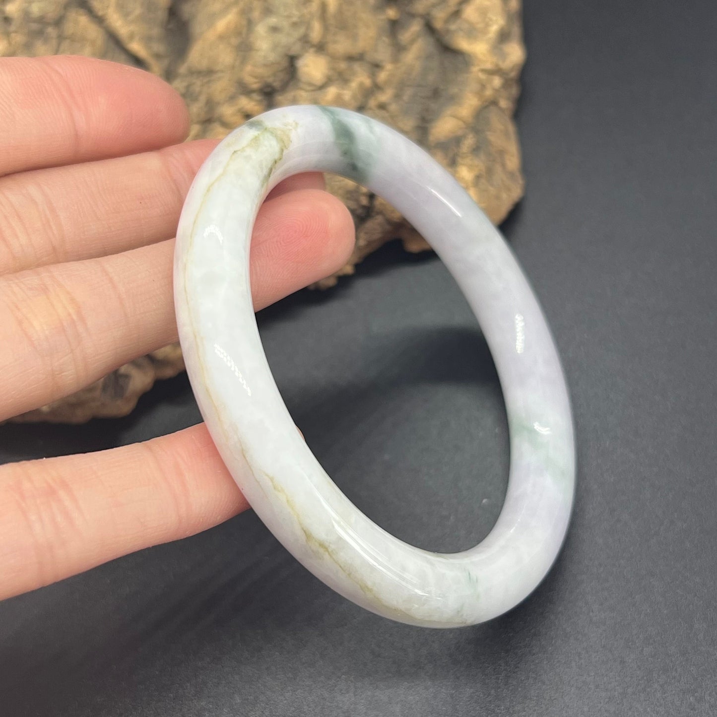 56mm Natural green Grade A Jade Round bangle Myanmar jadeite Lady Bracelet Ice green Type A stone small hand female bangle  翡翠飘花手镯