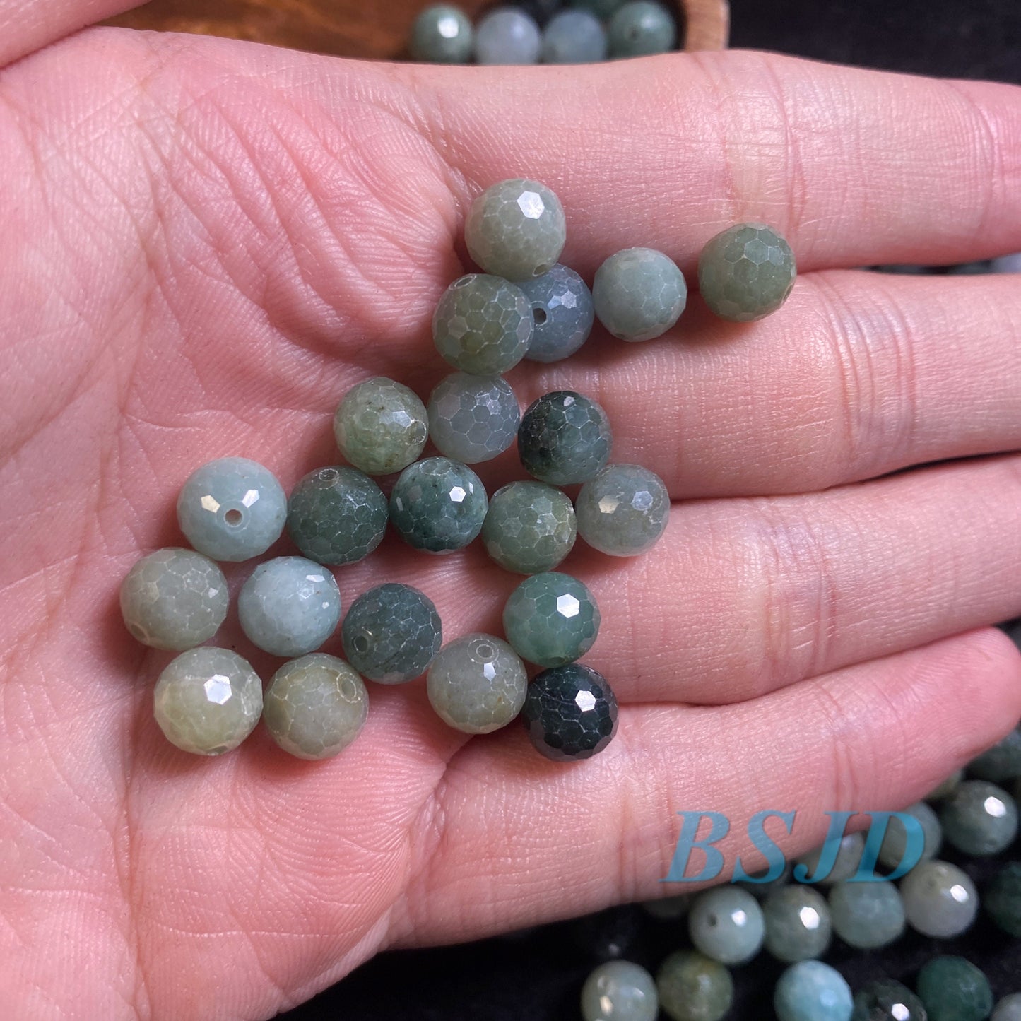 Natural Grade A Jade Cutted Beaded Gray green Burma Jade Ice Green Myanmar Jadeite Round ball bead  DIY Beads earrings drop Jewelry gift