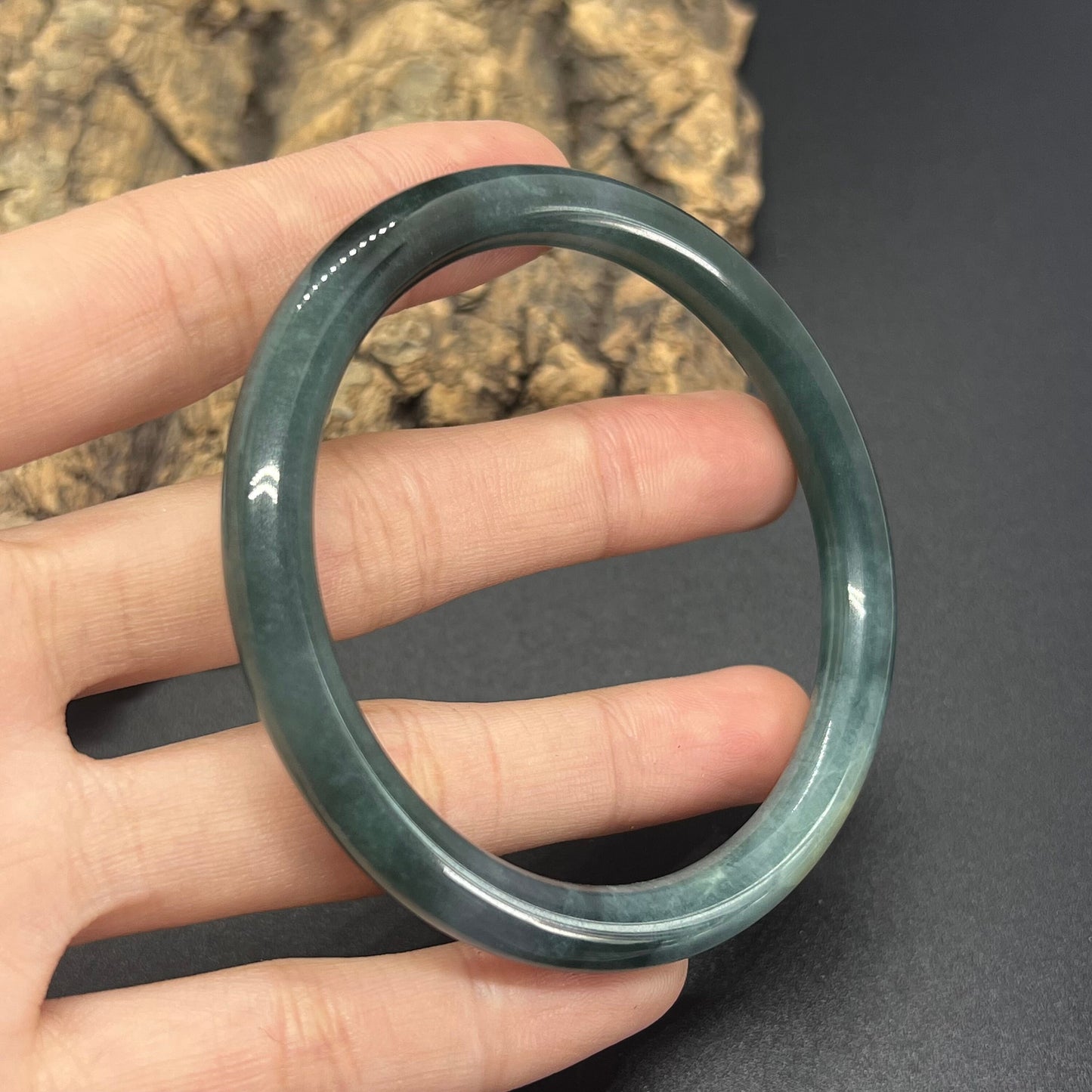 55mm Natural Guatemalan jadeite Translucent Blue Grade A jade Round band  bangle  Guatemala jade ring Female Jewelry jade gift