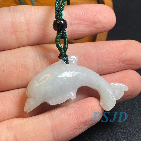 Dolphin pendant Natural Grade A Jade ICE Jadeite bead hand Carved ,Myanmar jade Pendant necklace jade gift