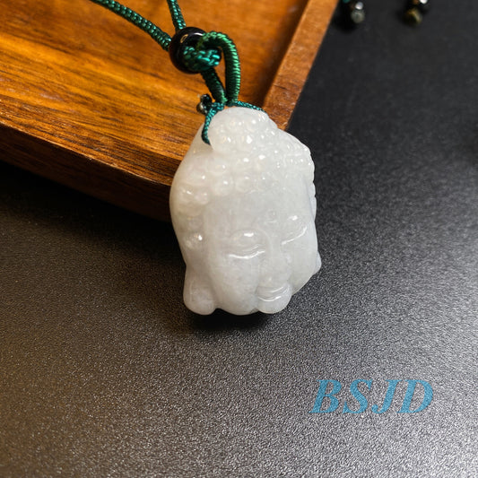 Großhandel Buddha Kopf Natur Grade A Grün Jade ICE Jadeit Burmese Myanmar Typ A Jadeit Anhänger Halskette Statue Joss Jaspis Buddhismus