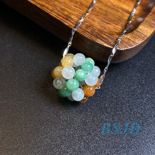 Beautiful Ball shape Grade A Jadeite Natural ICE Green Burma jade bead Lady pendant jewelry necklace Type A stone with sliver 925 chain