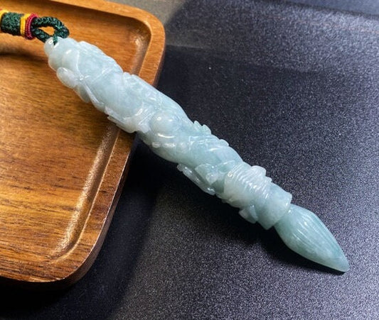 Dragon Pen Natural Grade A Jade Burma Jadeite man Kylin pendant necklace BEADS Anhänger  Gemstone Green jadeit 翡翠 龙笔