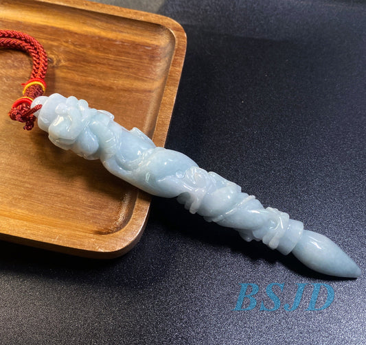 Dragon Pen Natural Grade A Jade Burma Jadeite man Kylin pendant necklace BEADS Anhänger  Gemstone Green jadeit 翡翠 龙笔