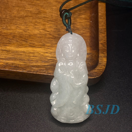 Großhandel KWAN YIN Guanyin Natur Grade A Jade ICE Jadeit Myanmar Jadeit Anhänger Halskette Buddha Statue Schnitzerei