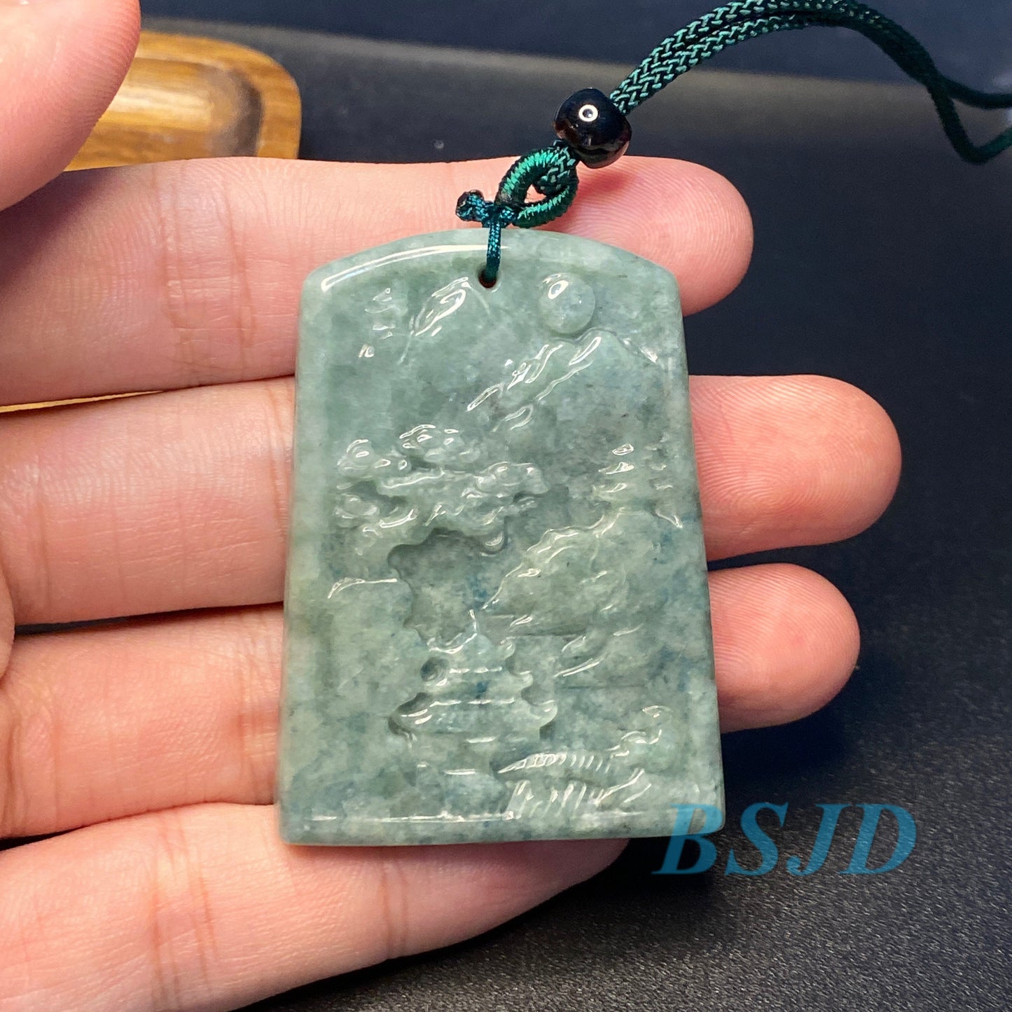 BSJD Großhandel Natürlicher Burma Jadeit Grade A Jade Landschaft Anhänger Landschaft Berg Halskette Schmuck Jade Geschenk