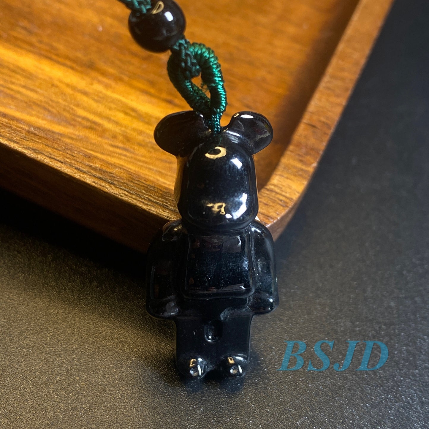 Natural Black Jadeite Cute Bear Guatemalan jadeite  Grade A jade DIY pendant kid jade gift