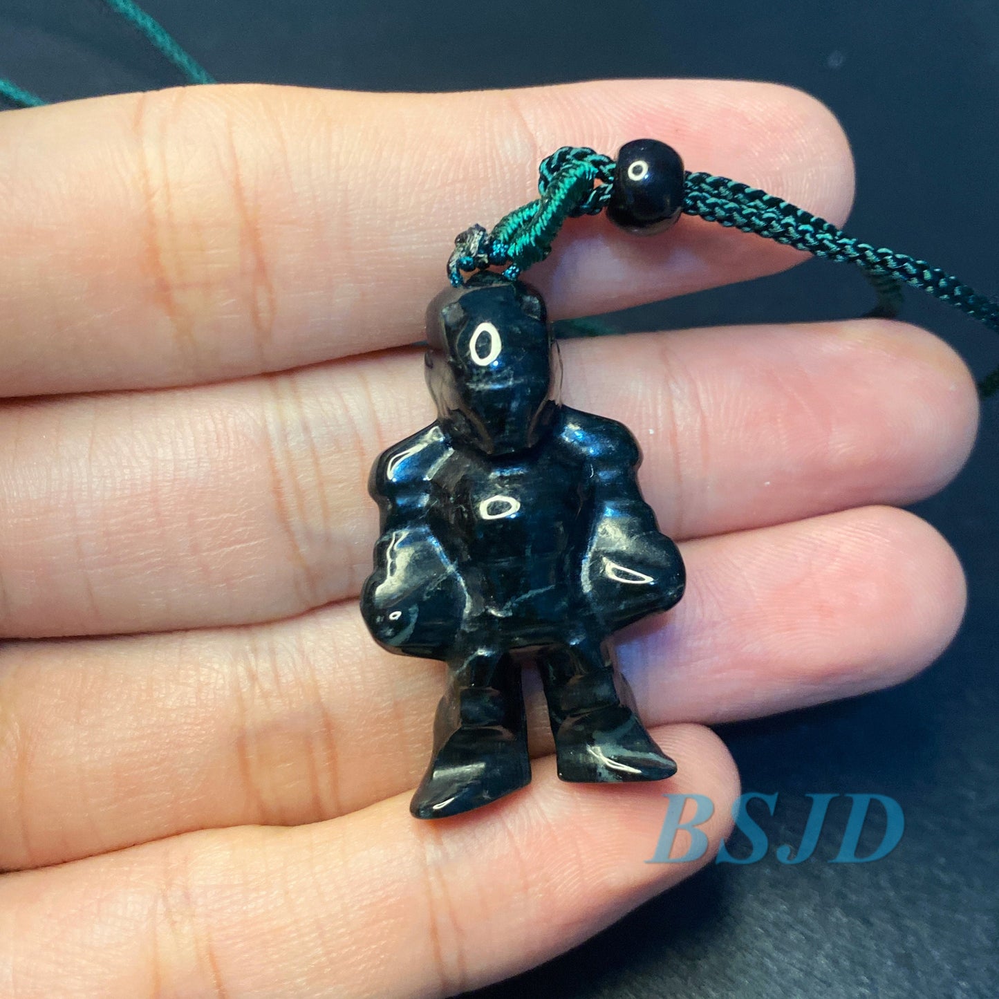 Natural Black Jadeite 3D Iron Cute Man Guatemalan jadeite cartoon Grade A jade DIY pendant kid jade gift