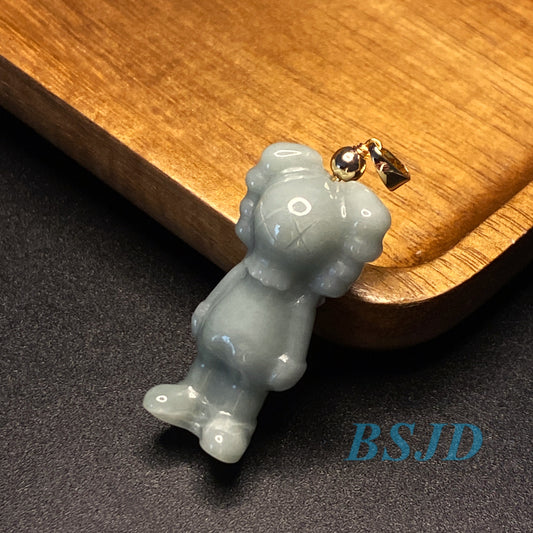 Cute Bear Natural Blue Grade A Jade Guatemala Jadeite 3d cartoon earrings  bead hand Carved Myanmar jade Pendant necklace jade gift