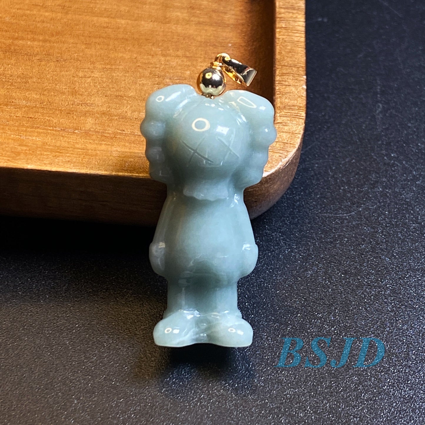 Cute Bear Natural Blue Grade A Jade Guatemala Jadeite 3d cartoon earrings  bead hand Carved Myanmar jade Pendant necklace jade gift