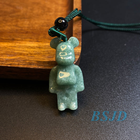 Natural Black Green Jadeite 3D Cute Bear Guatemalan jadeite cartoon earrings Burma jadeite Grade A jade DIY pendant kid jade gift