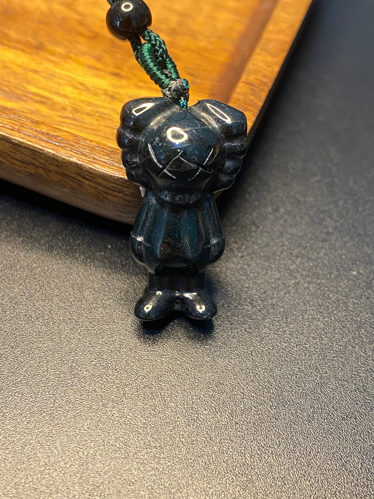 Natural Black Jadeite 3D Cute Bear Guatemalan jadeite cartoon earrings Grade A jade DIY pendant kid jade gift