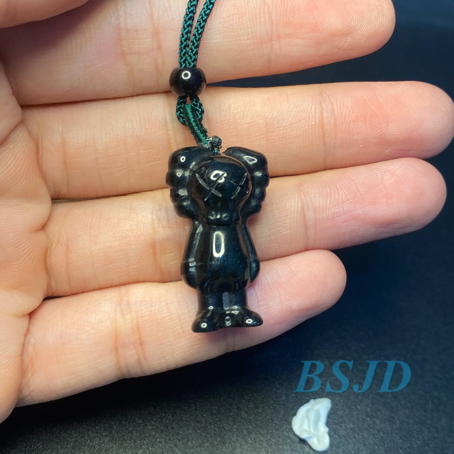 Natural Black Jadeite 3D Cute Bear Guatemalan jadeite cartoon earrings Grade A jade DIY pendant kid jade gift