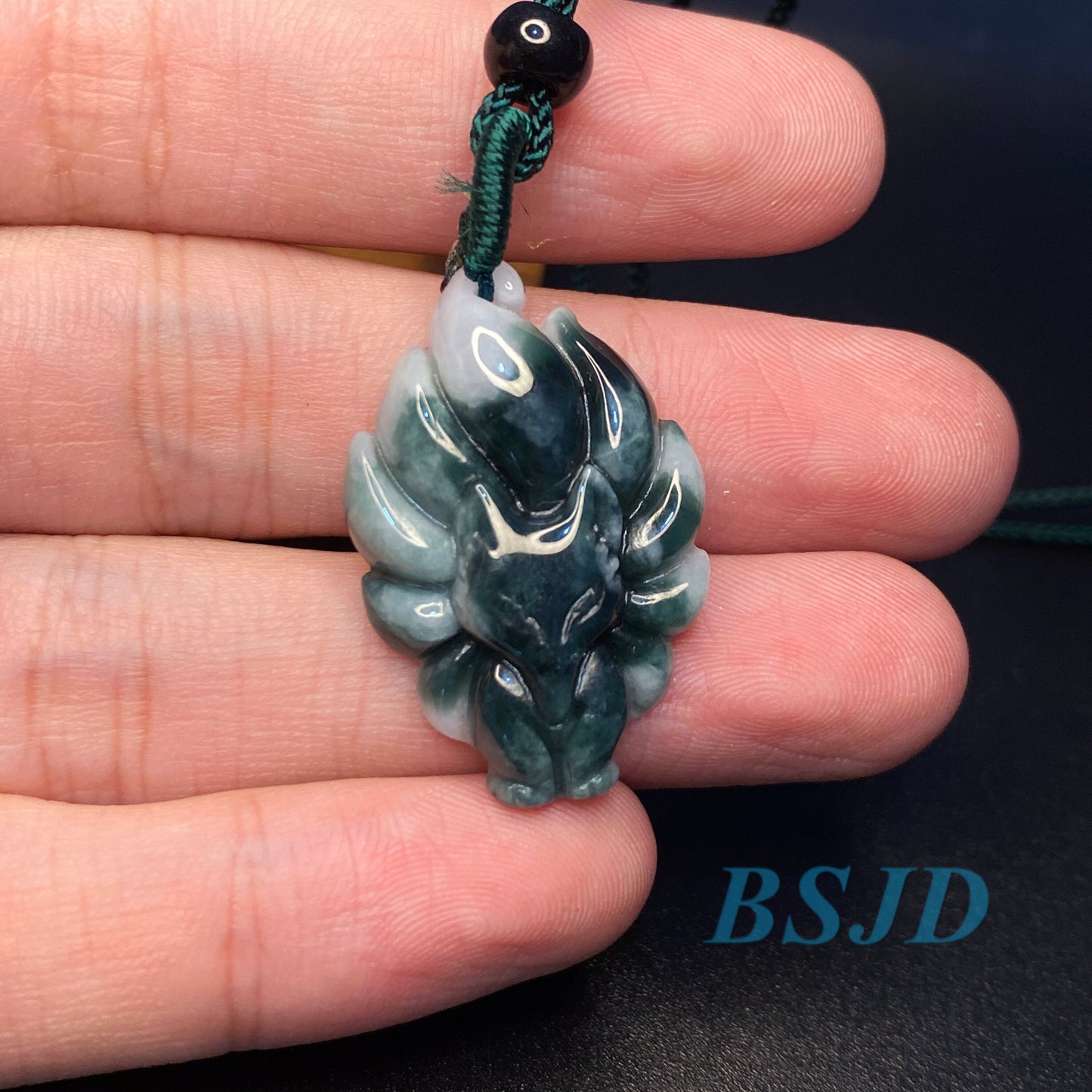 Nine-tailed fox Pendant Grade A jade Green Jade ICE Burma Jadeite Lucky cartoon beads Lady baby child necklace gift