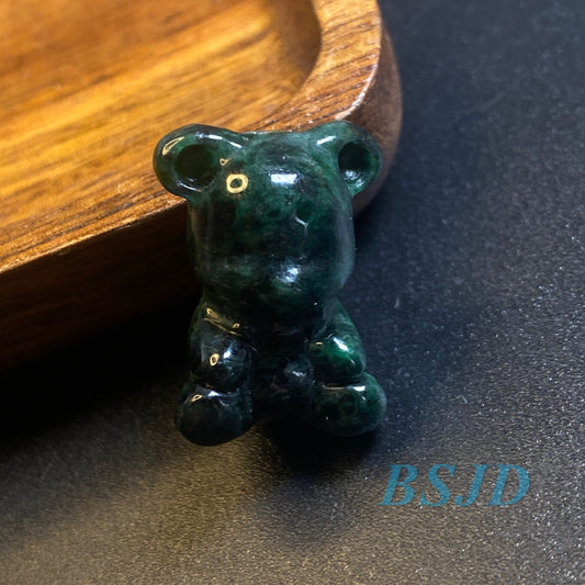 Natural Black Jadeite Cute Bear Guatemalan jadeite  Grade A jade DIY pendant kid jade gift