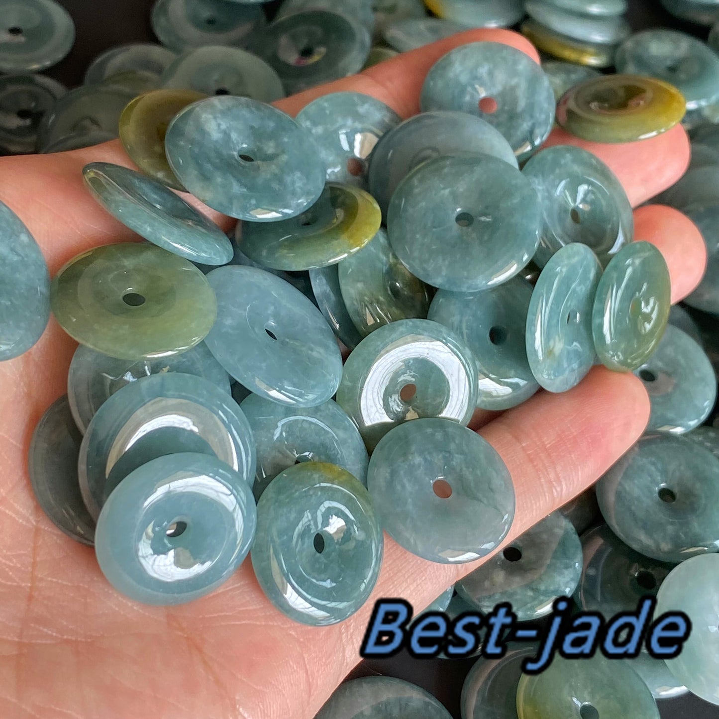 Natural Guatemalan jadeite Light Translucent Blue Grade A jade Donut pendant Earrings beads Guatemala jade doughnut