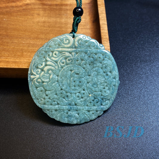 Vintage Bat 福 Grade A jadeite pendant Natural Green Burma jade Grade A Jade ICE Jadeit hand Carved Myanmar stone hanging necklace Beads