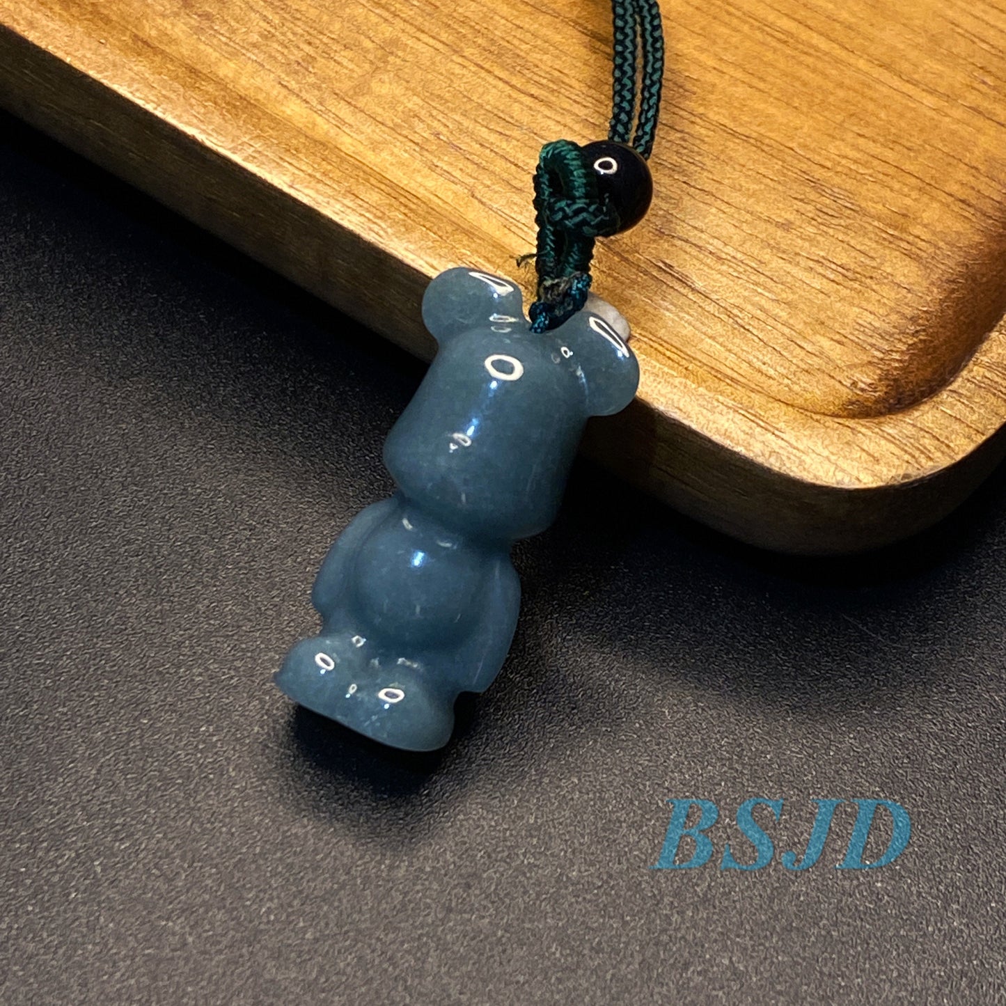 Cute Bear Natural Blue Grade A Jade Guatemala Jadeite 3d cartoon earrings  bead hand Carved Myanmar jade Pendant necklace jade gift