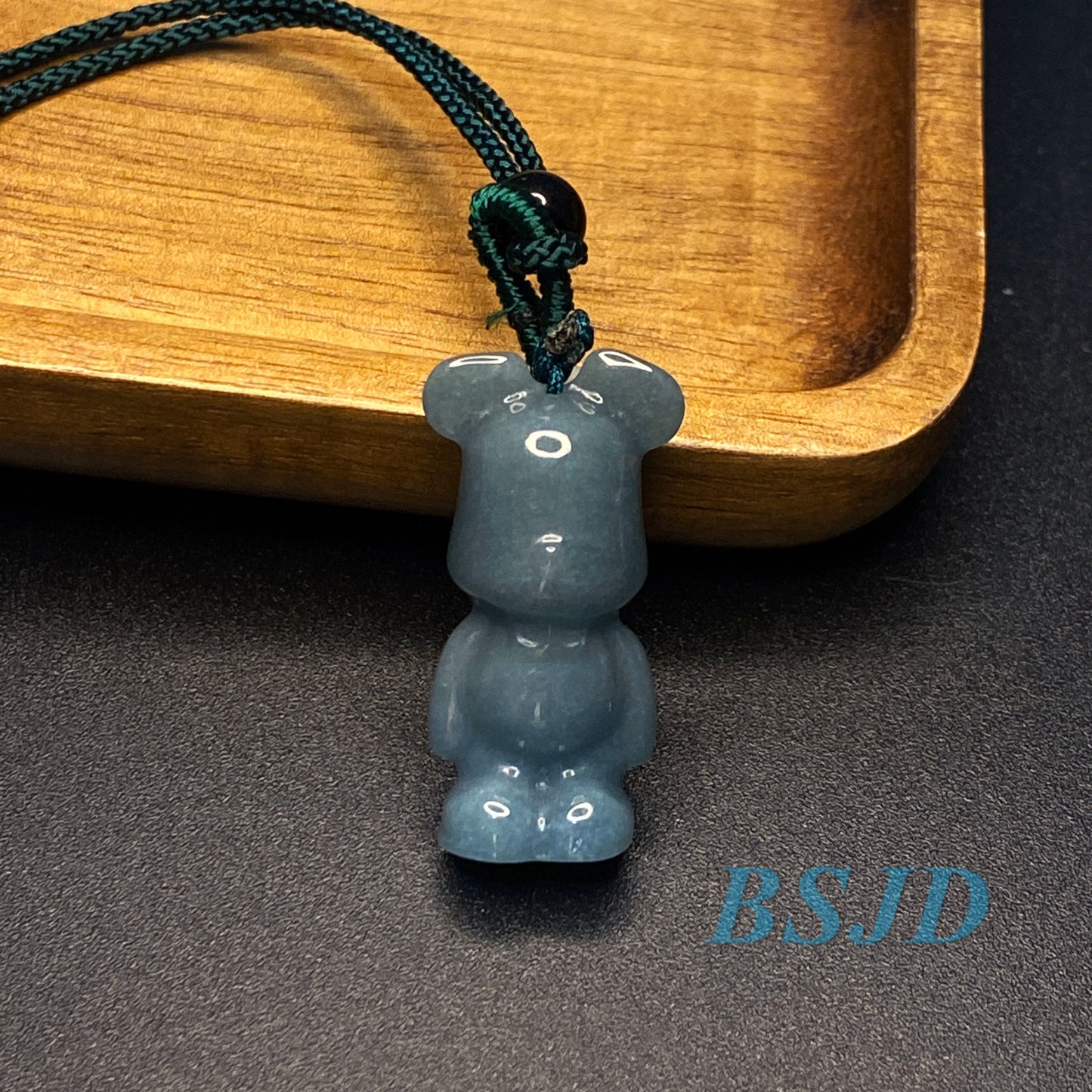 Cute Bear Natural Blue Grade A Jade Guatemala Jadeite 3d cartoon earrings  bead hand Carved Myanmar jade Pendant necklace jade gift