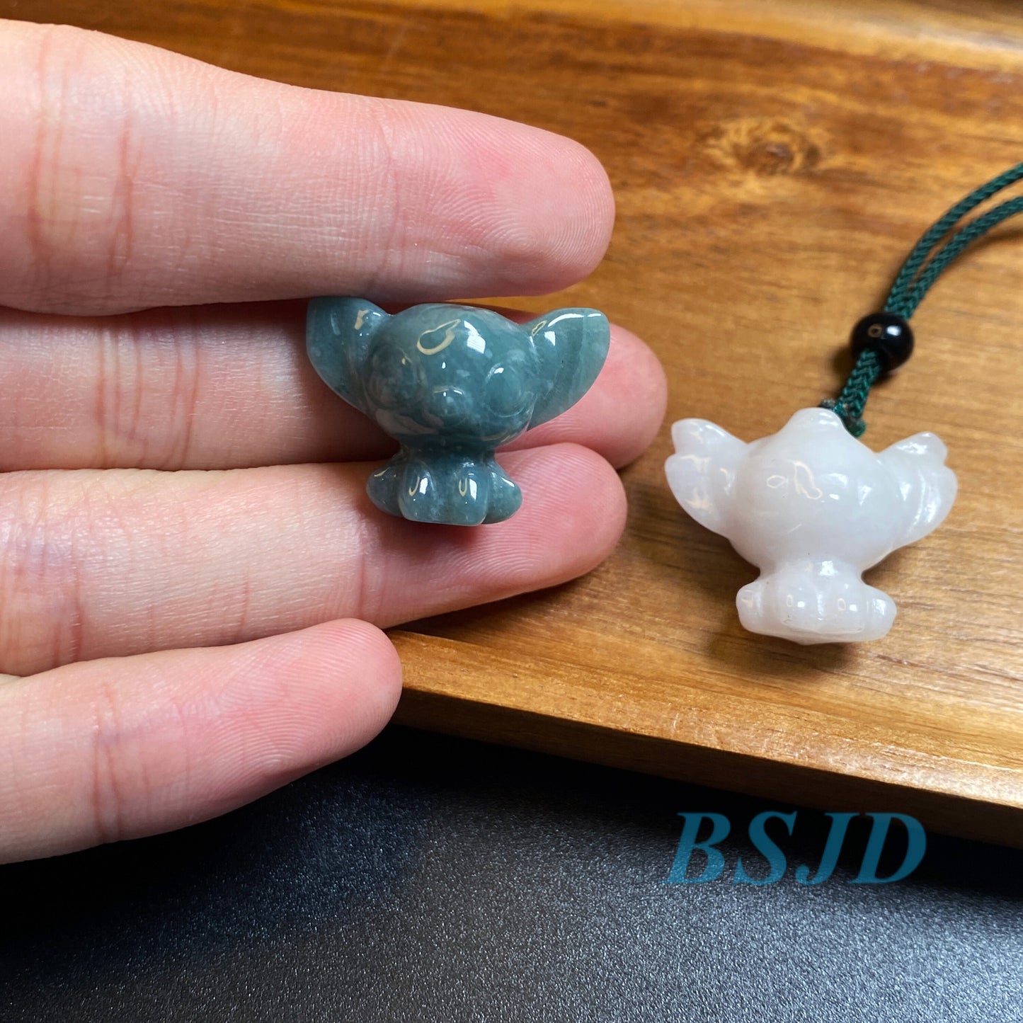 Natural White Black WHITE Grade A Jade  Jadeite 3d cartoon Stitch earrings  bead hand Carved Myanmar jade Pendant necklace jade gift