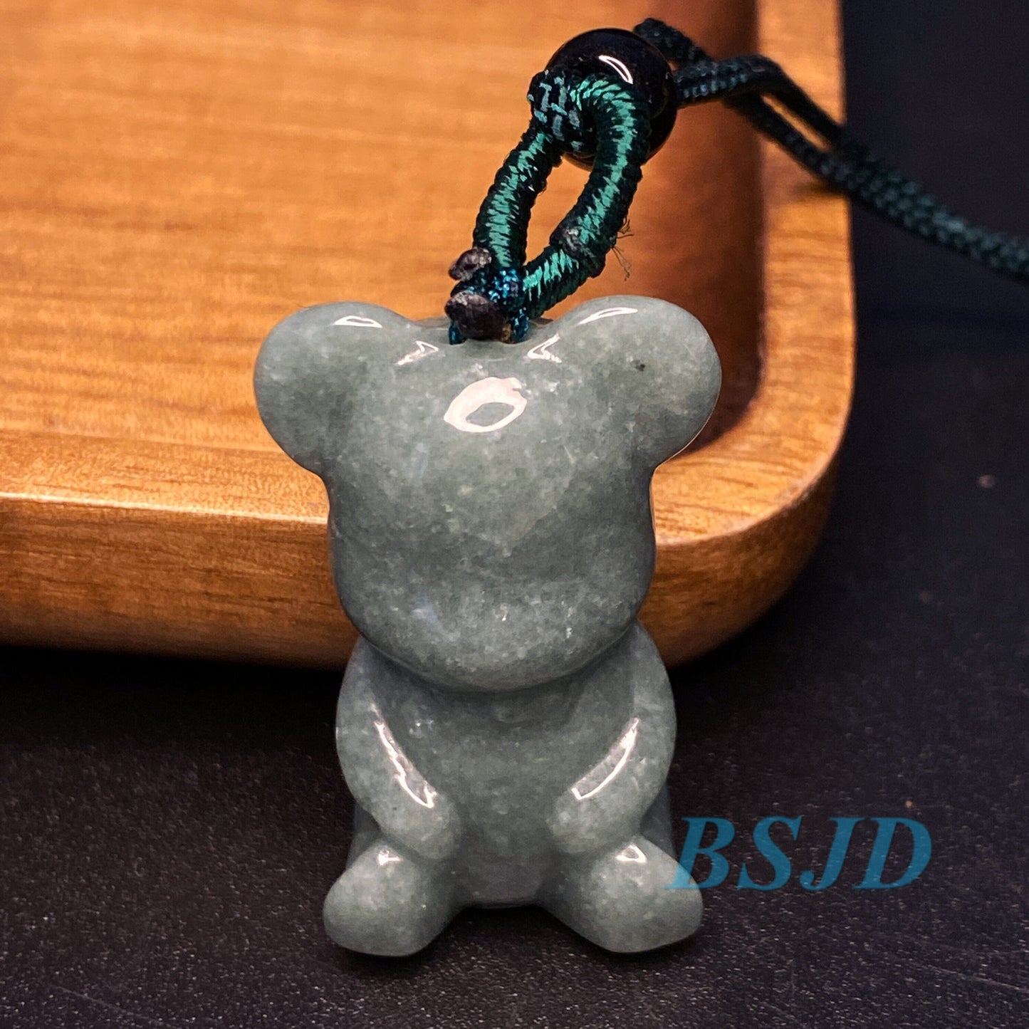 Cute Bear pendant Natural Green Grade A Jade Burma Jadeite 3d cartoon earrings  bead hand Carved Myanmar jade Pendant necklace jade gift