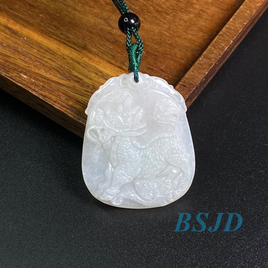 Natural Grade A jade dragon Kylin necklace Green Jade ICE Burma  Jadeite Chinese Carved ,birthday gift men's Pendant pixiu hang 翡翠 龙牌