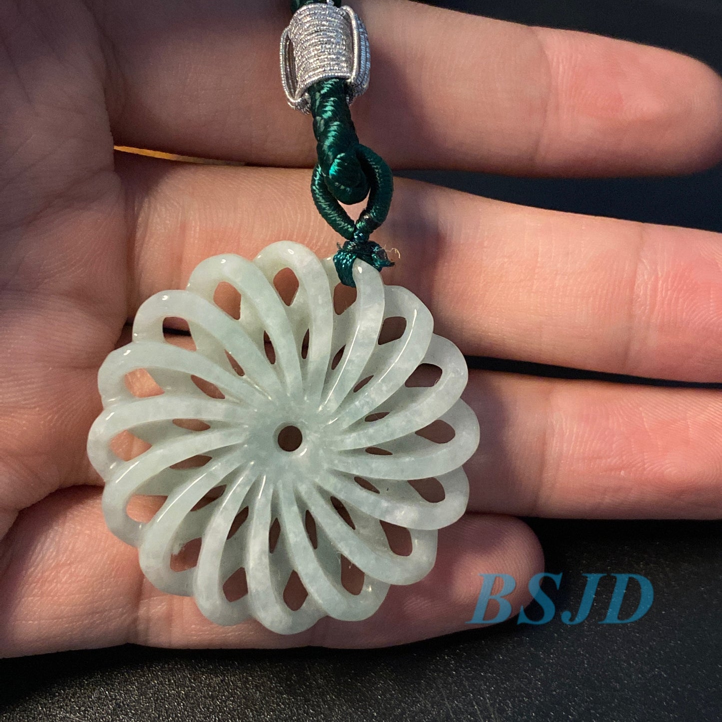 Hallow Flower pendant Natural Grade A jade Green Jade ICE Jadeite Chinese Carved ,Myanmar