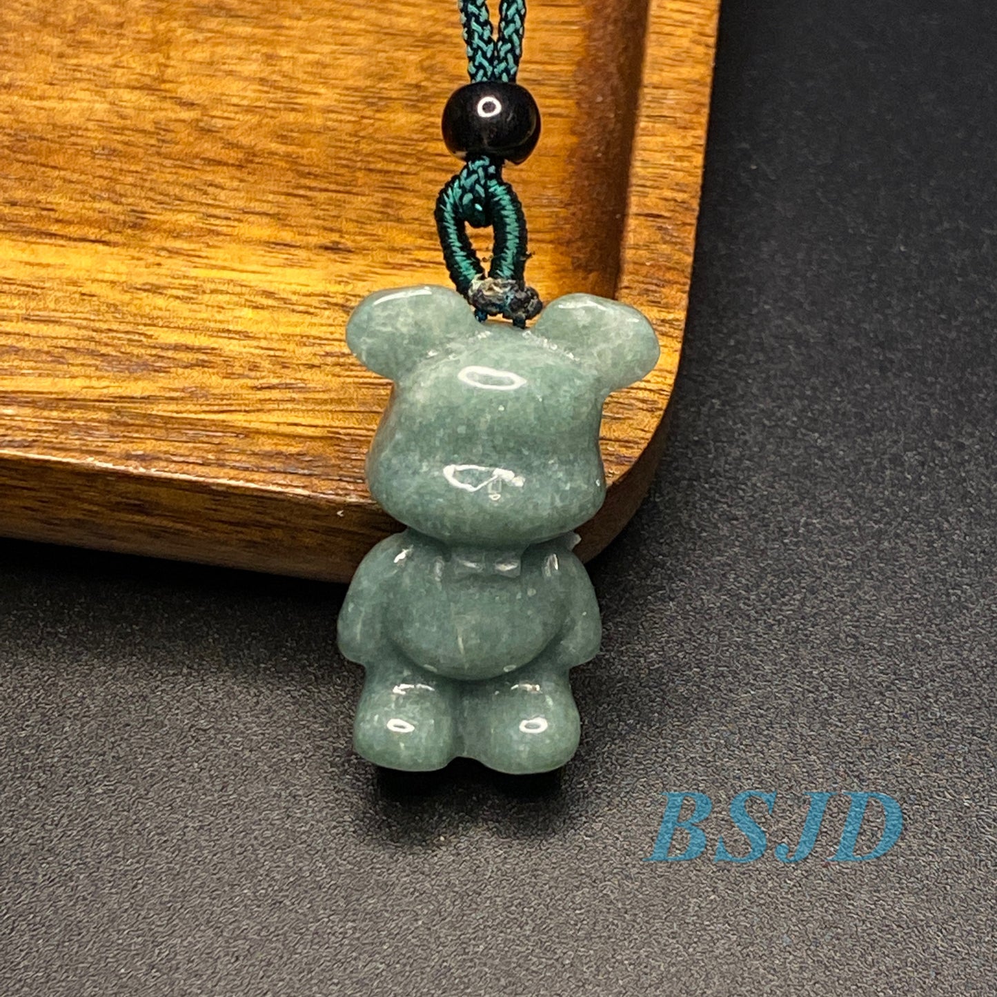 Cute Bear pendant Natural Green Grade A Jade Burma Jadeite 3d cartoon earrings  bead hand Carved Myanmar jade Pendant necklace jade gift