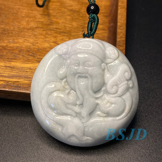 The God of Wealth Natural Grade A Jade ICE Jadeite Myanmar Jadeite Pendant necklace Statue