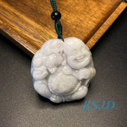 10PCS Natürlicher Jadeit Happy Smile Buddha Grade A Jade ICE Myanmar Jade Stein Anhänger Mann Halskette Buddhismus Statue hängend