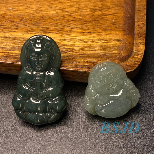 5Pairs KWAN YIN Guanyin Buddha Natural Gray Grade A Green Jade ICE Jadeite Chinese Carved ,Myanmar Pendant necklace Statue