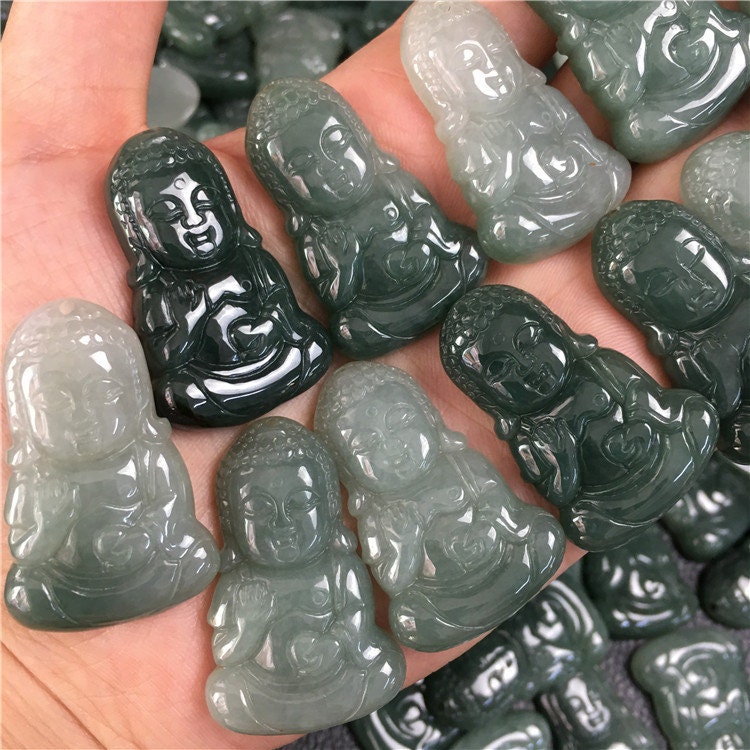 Natural Gray Grade A jadeite Buddha Pendant Natural Green Jade ICE Burma Jadeite Beads Baby Buddha pendant