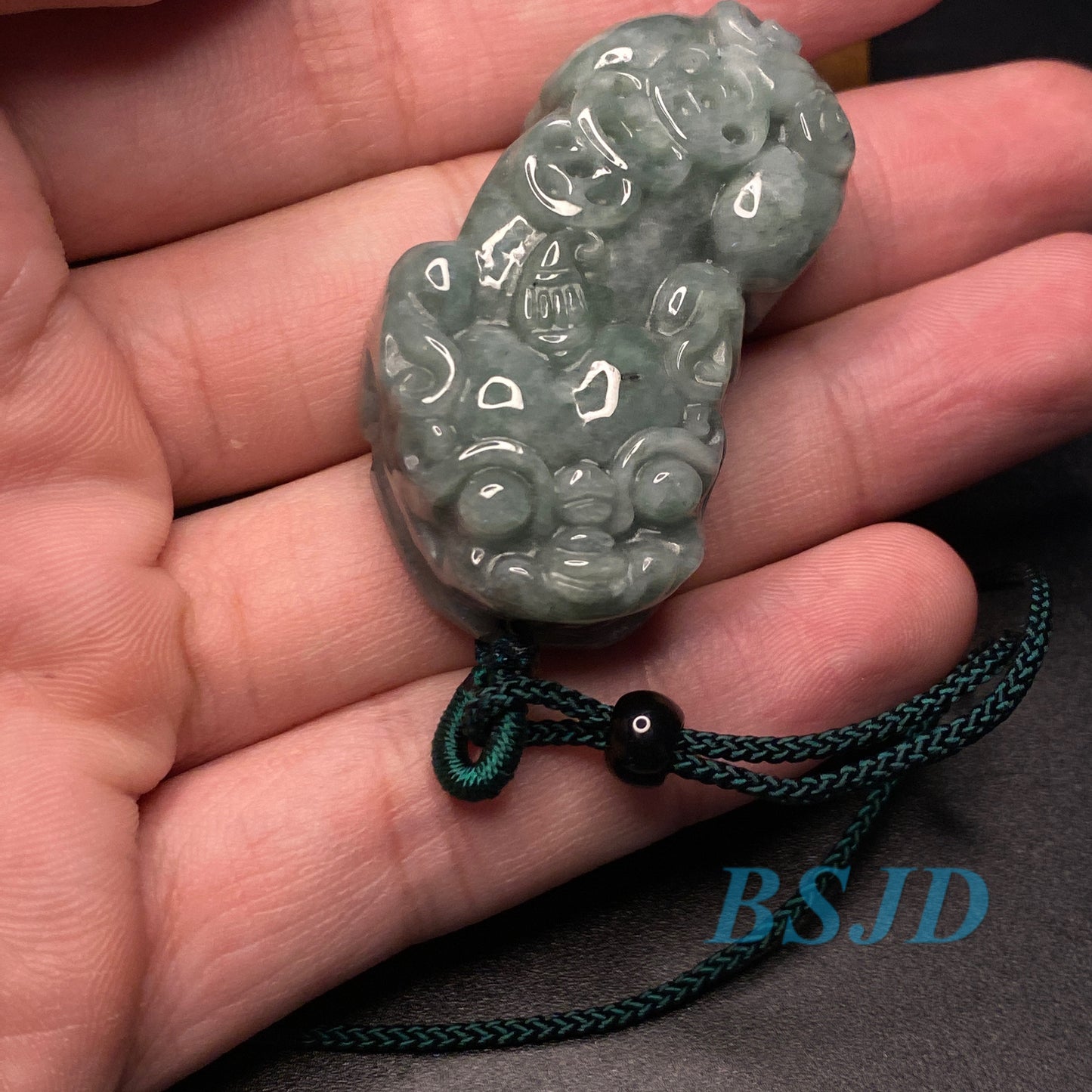 Double Pixiu Gragon Grade A  jade Green Jade Burma Jadeite Men Pendant necklace