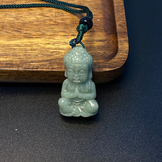 Natural Gray Grade A jadeite Buddha Pendant Natural Green Jade ICE Burma Jadeite Beads Baby Buddha pendant