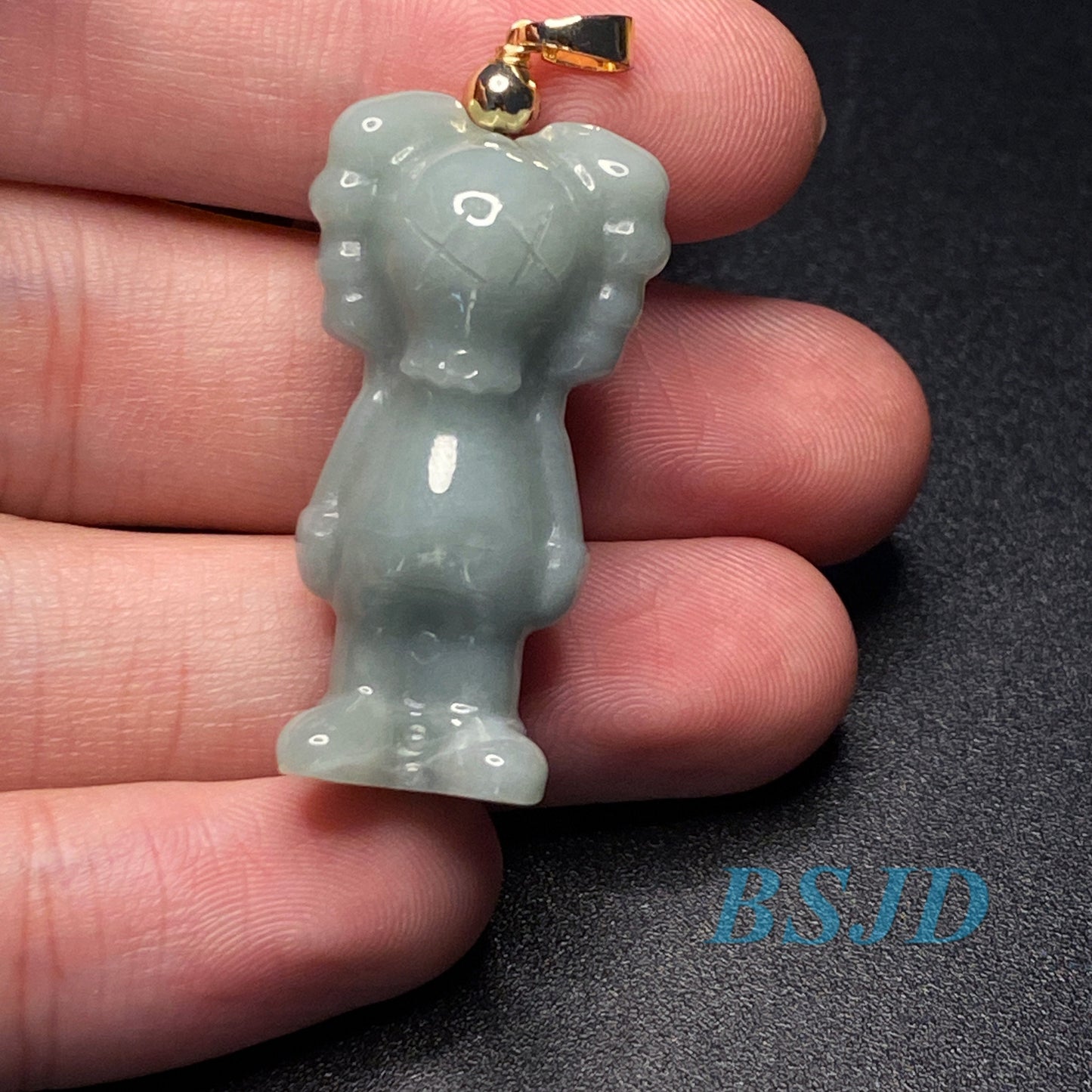 Cute Bear Natural Blue Grade A Jade Guatemala Jadeite 3d cartoon earrings  bead hand Carved Myanmar jade Pendant necklace jade gift