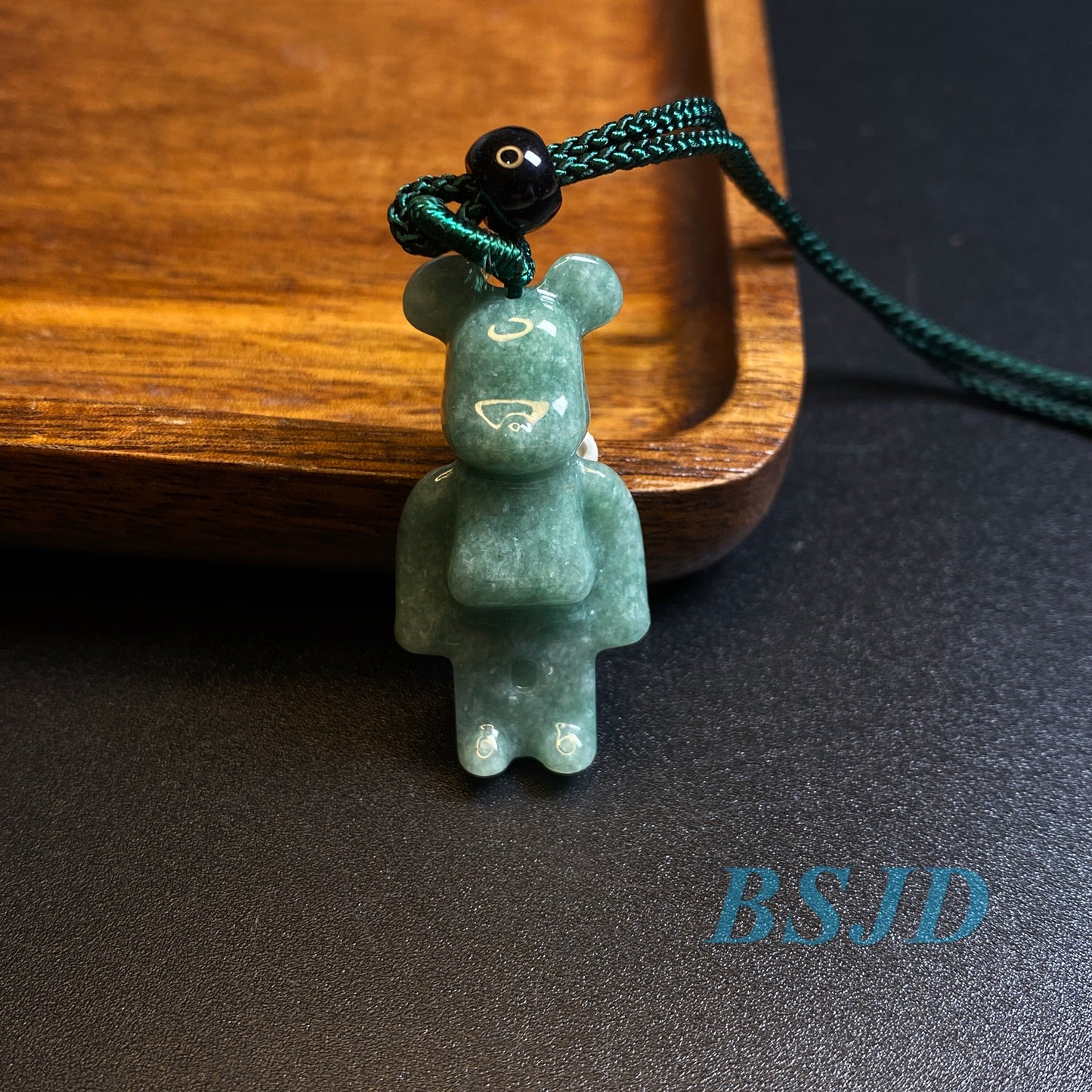 Natural Black Green Jadeite 3D Cute Bear Guatemalan jadeite cartoon earrings Burma jadeite Grade A jade DIY pendant kid jade gift