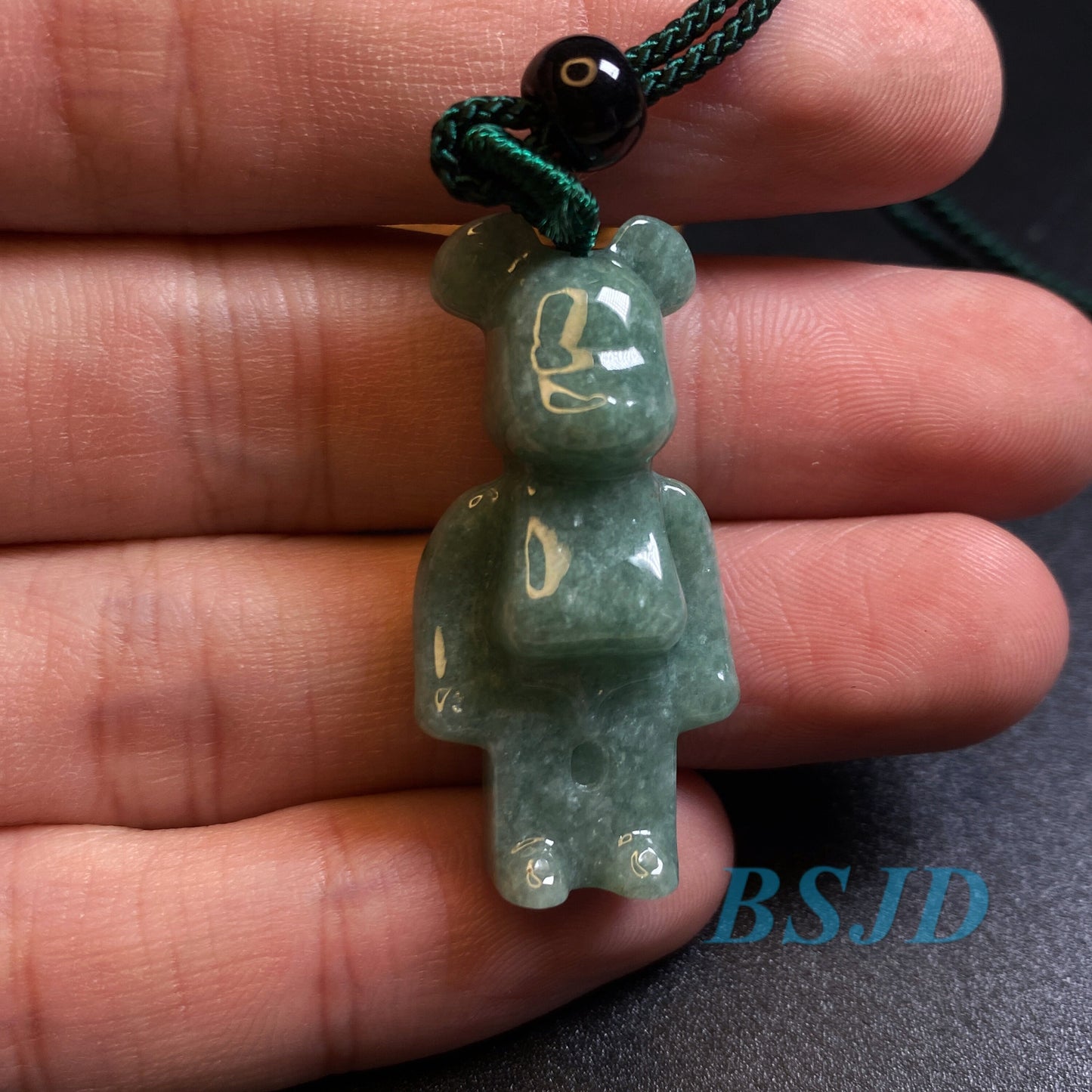 Natural Black Green Jadeite 3D Cute Bear Guatemalan jadeite cartoon earrings Burma jadeite Grade A jade DIY pendant kid jade gift