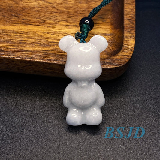 Cute Bear pendant Natural WHITE Grade A Jade Burma Jadeite 3d cartoon earrings  bead hand Carved Myanmar jade Pendant necklace jade gift