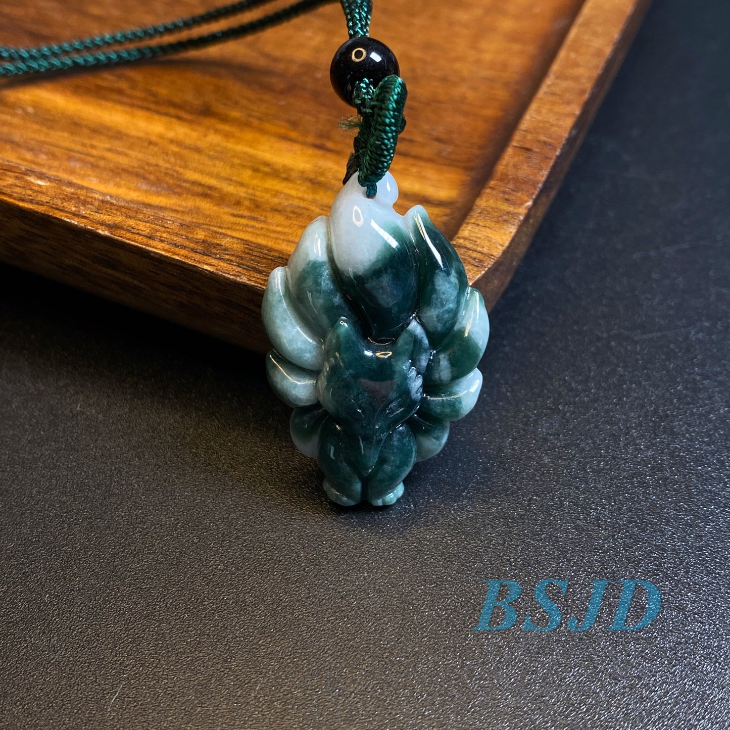 Nine-tailed fox Pendant Grade A jade Green Jade ICE Burma Jadeite Lucky cartoon beads Lady baby child necklace gift