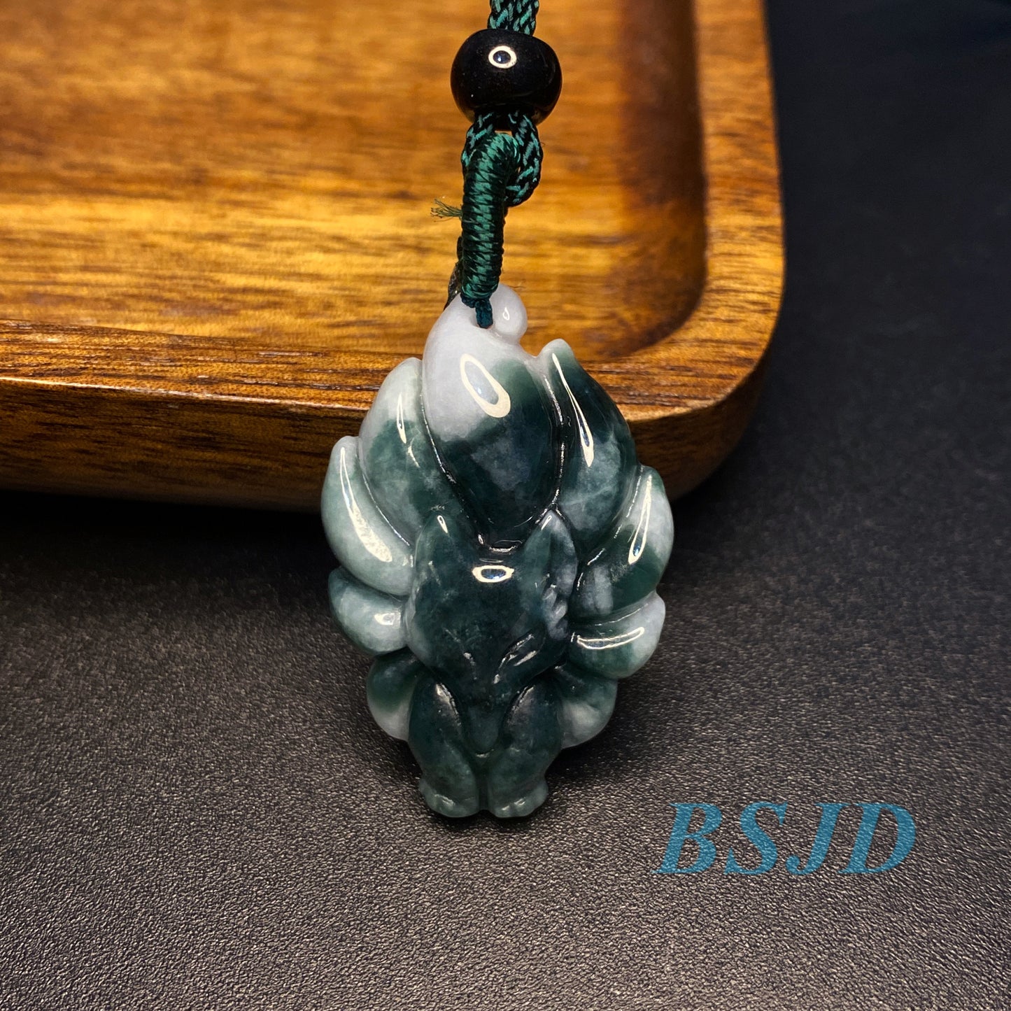 Nine-tailed fox Pendant Grade A jade Green Jade ICE Burma Jadeite Lucky cartoon beads Lady baby child necklace gift