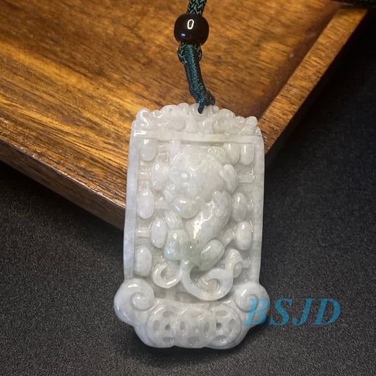 Double Pixiu Gragon Grade A  jade Green Jade Burma Jadeite Men Pendant necklace