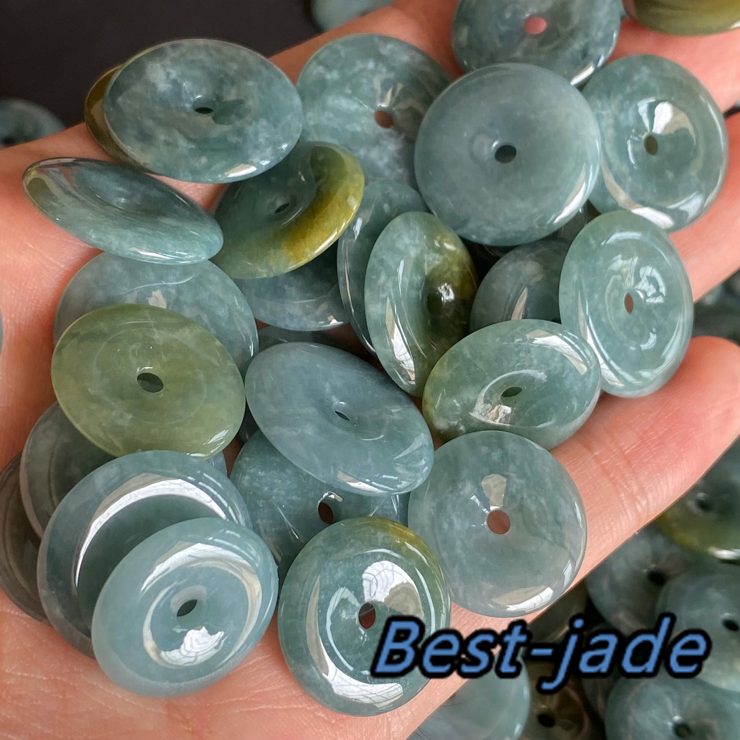 Natural Guatemalan jadeite Light Translucent Blue Grade A jade Donut pendant Earrings beads Guatemala jade doughnut