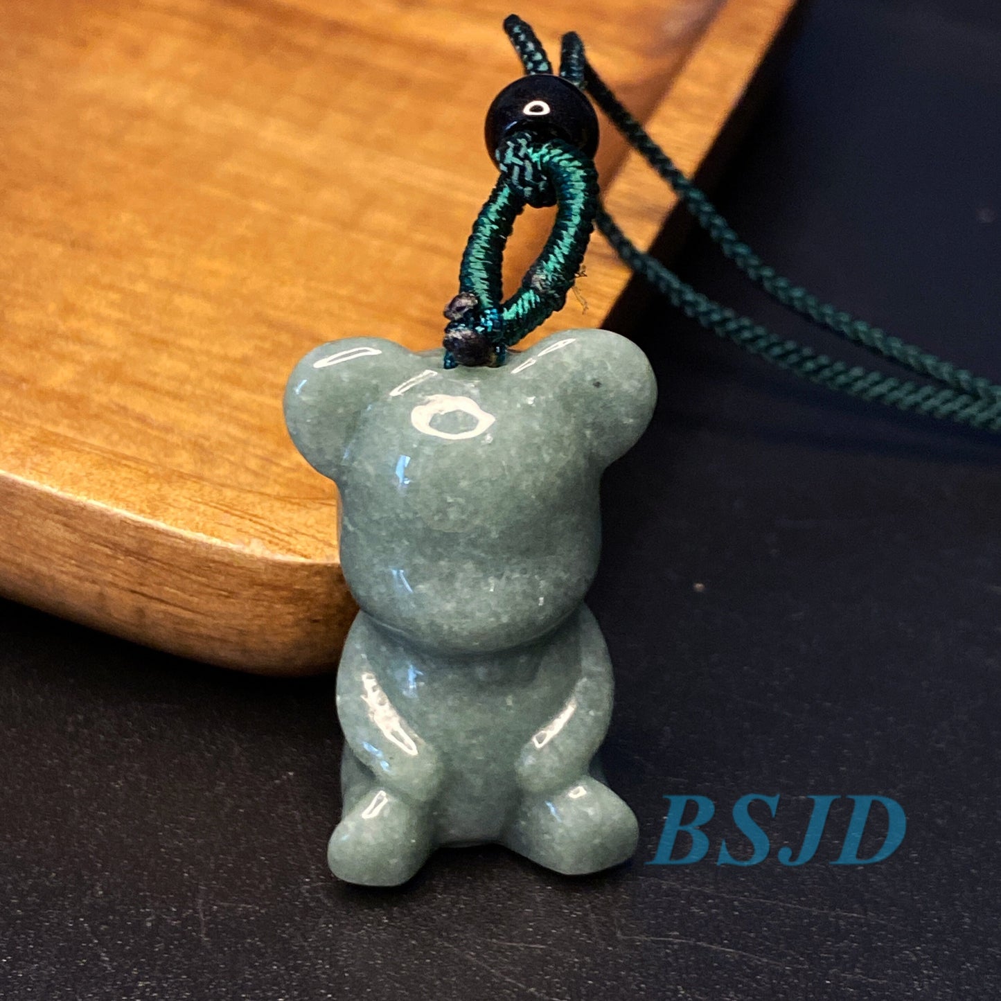 Cute Bear pendant Natural Green Grade A Jade Burma Jadeite 3d cartoon earrings  bead hand Carved Myanmar jade Pendant necklace jade gift