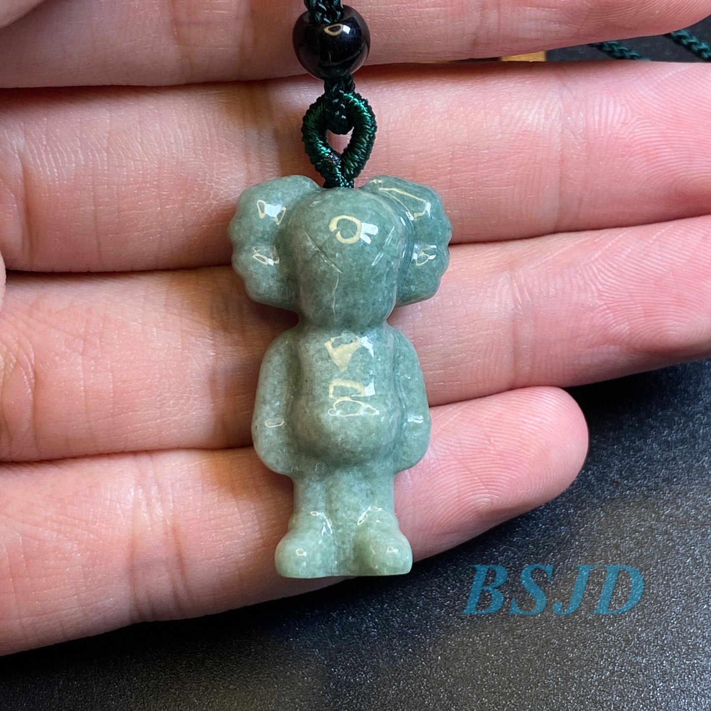 Natural green Jadeite 3D Cute Bear Guatemalan jadeite cartoon earrings Grade A jade DIY pendant kid jade gift