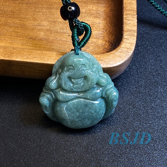 Good Smiling Buddha Natural green Grade A Jade Jadeite handmade Carved Myanmar jade Pendant necklace kid DIY earrings jade jewelry gift